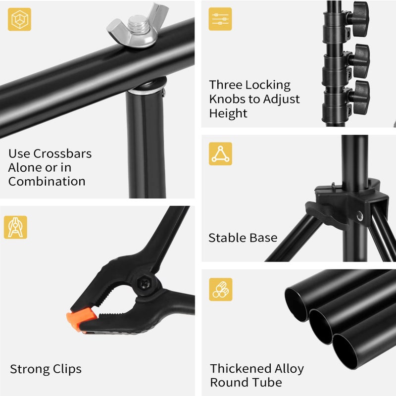 Meking T-Shape Photo Backdrop Stand, 8.56 x 6.56ft PVC Background Photography Support Stand System Kit with Carrying Bag & 4 Spring Clamps - Image 4